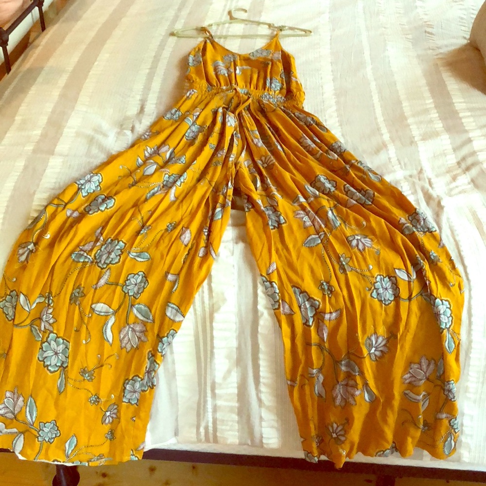 Jaase Mustard Yellow Floral Wide-Leg Jumpsuit